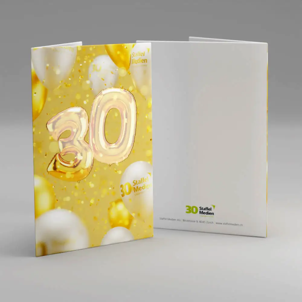 Staffel Medien AG 30 Jahre Jubiläumskarte A5 mit teillackierter Oberfläche