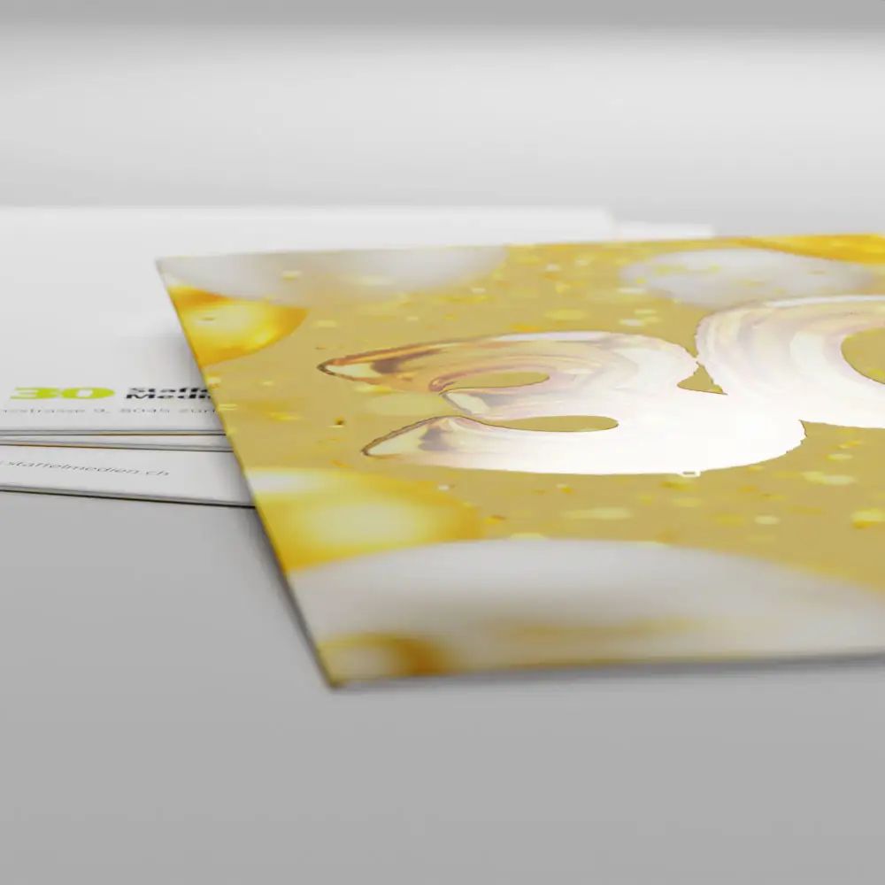 Staffel Medien AG 30 Jahre Jubiläumskarte A5 mit teillackierter Oberfläche