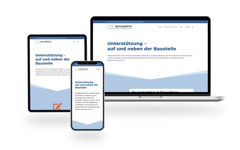 Verschiedene Geräte mit Website der Wohlgemuth Bau Consulting